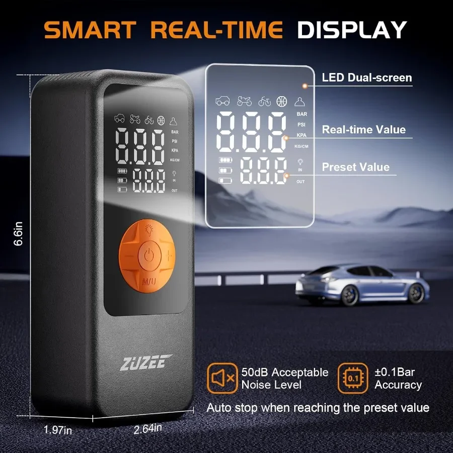 منفاخ إطارات محمول مع نفخ أسرع 4X وبطارية عالية السعة مقياس الضغط الرقمي LED ضوء 150 رطل لكل بوصة مربعة مضخة هواء لـ C