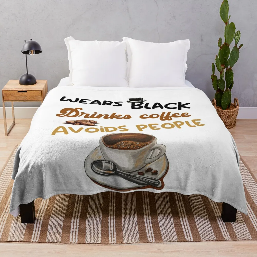 Wears Black Drinks Coffee Avoids People Throw Blanket Hair Winter beds Blankets