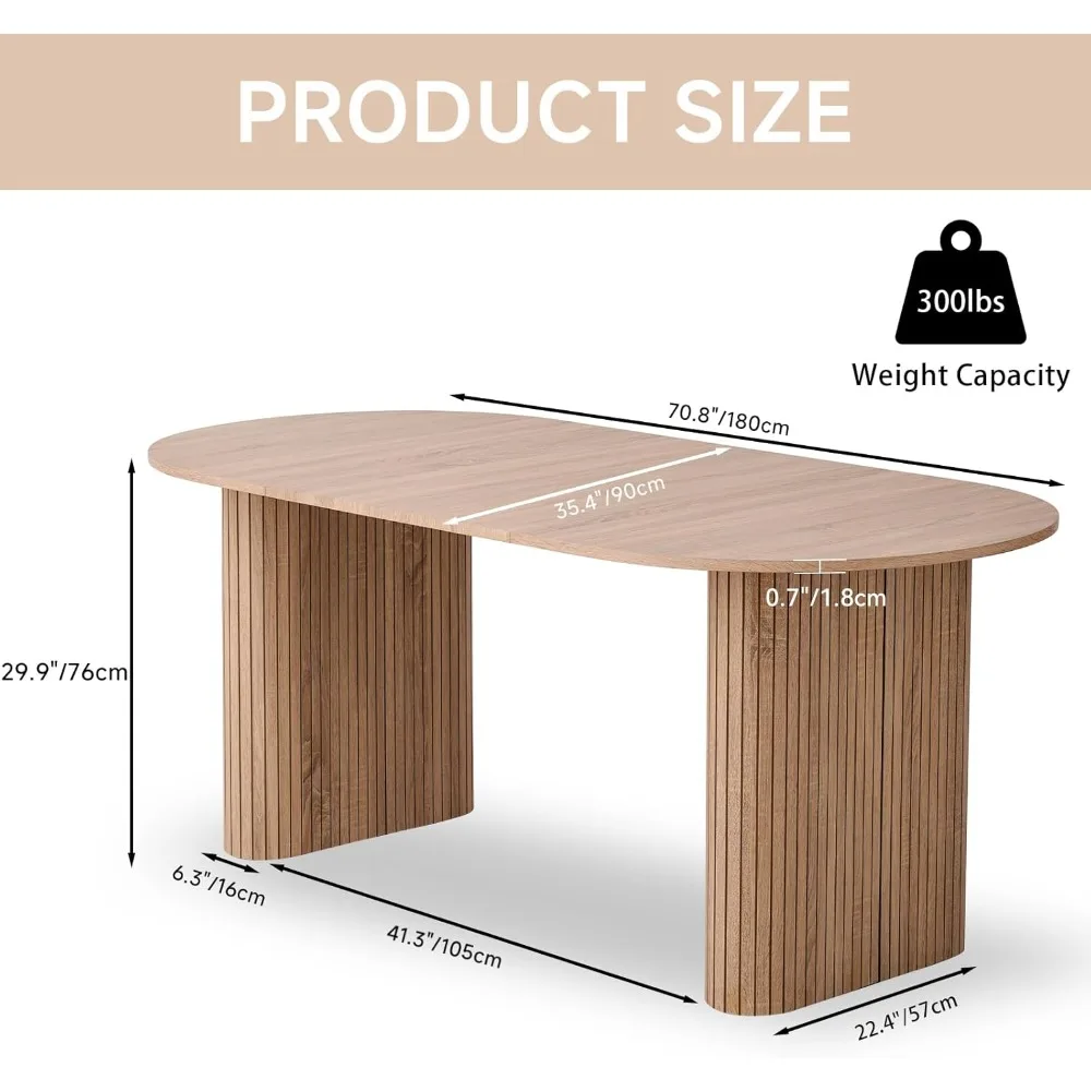 Juego de mesa de comedor moderna de 70,8 pulgadas para 4 6 personas, mesa de cocina ovalada, mesa de comedor grande estilo granja para el hogar y la cocina Brea