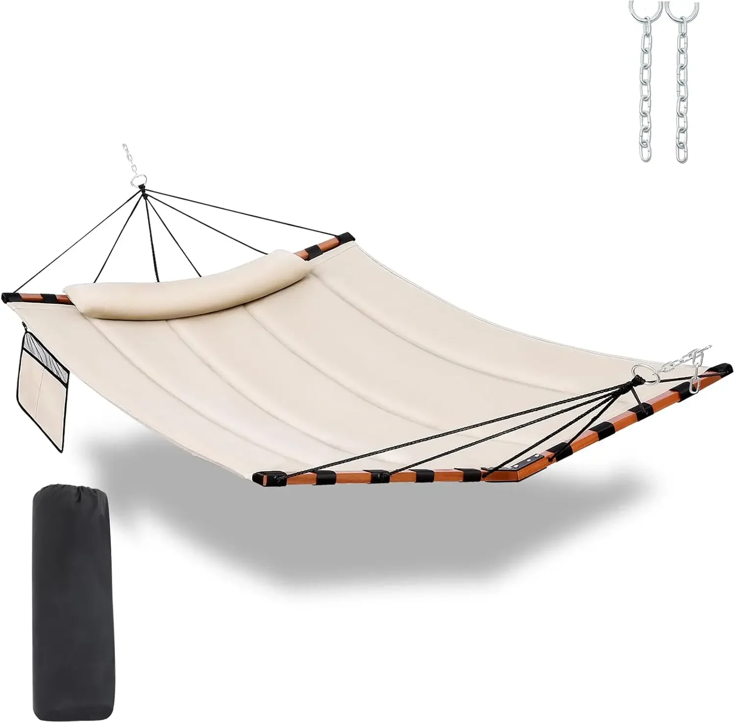 

12FT 2 Person Large Hammock 450LB Capacity V Shaped Hardwood Spreader Bar Nylon Rope for Outside Patio Garden