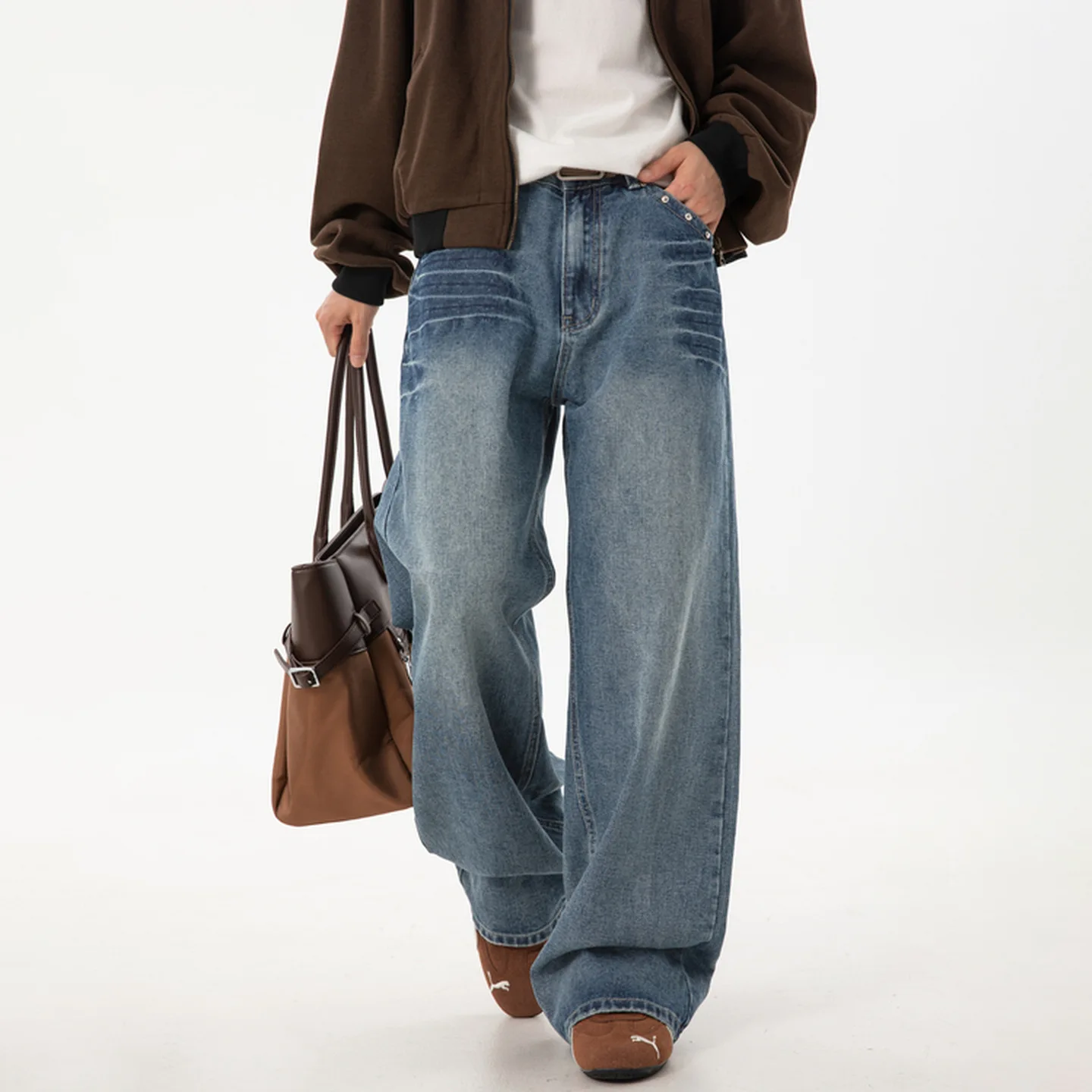 

Retro Waed Straight Leg Loose Fit Men's Jeans American Design High Waist Drapey Cotton Polyester Blend Jeans Fashion Casual XNJ3