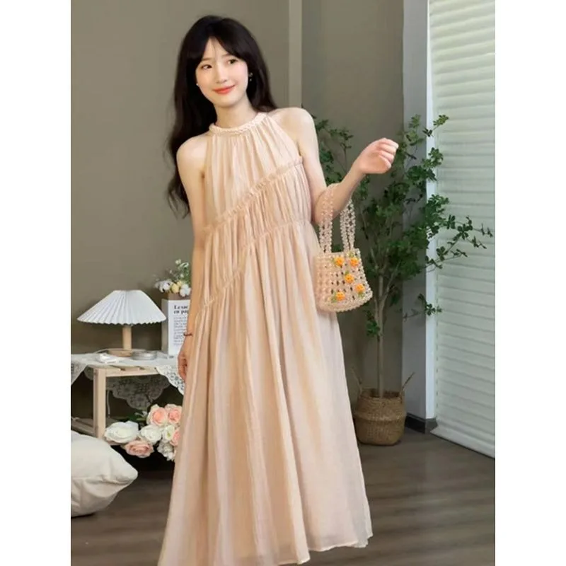فستان فرنسي لربيع وصيف 2025 ذو مظهر جيد للغاية فستان نسائي طويل بدون أكمام بنصف موري قسم اللحوم #3