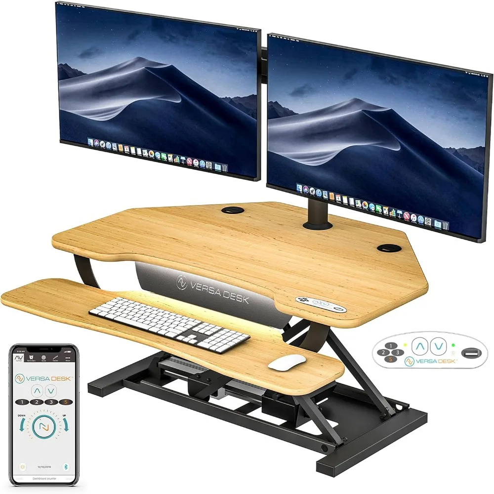 

® PowerPro Elite Standing Desk Converter, 36" Corner Electric Height Adjustable Desk Riser with Programmable App Control, Hold 8