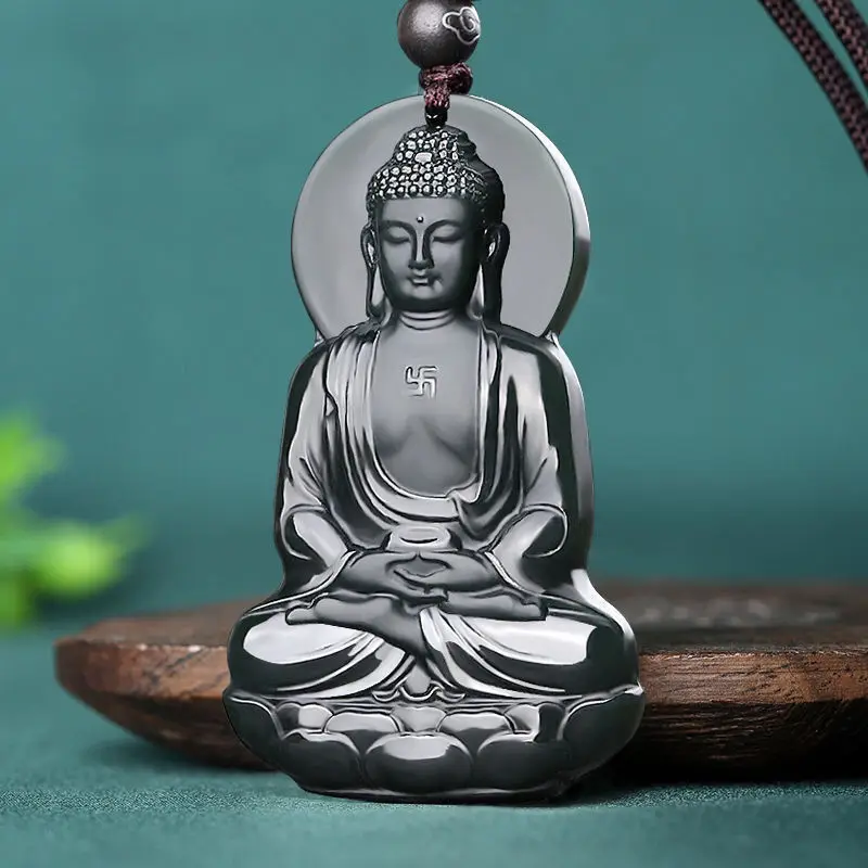 

Maichuang/ Natural Hetian Mo Jade Three-dimensional Tathagata Buddha Necklace Pendant Fine Jewelry Accessories Men Women Amulet