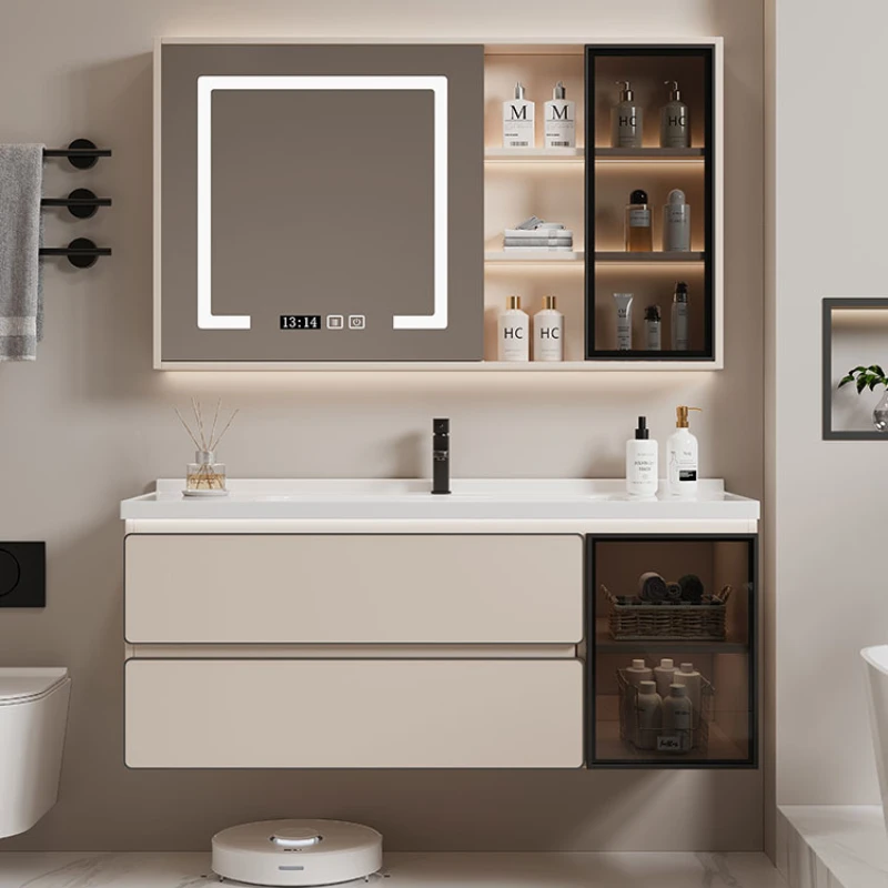 

Bathroom Cabinet Storage Wall Shelf White Corner Floor Towel Drawer Open Cabinets Washbasin Sink Base Space Saving Kit Mirrors