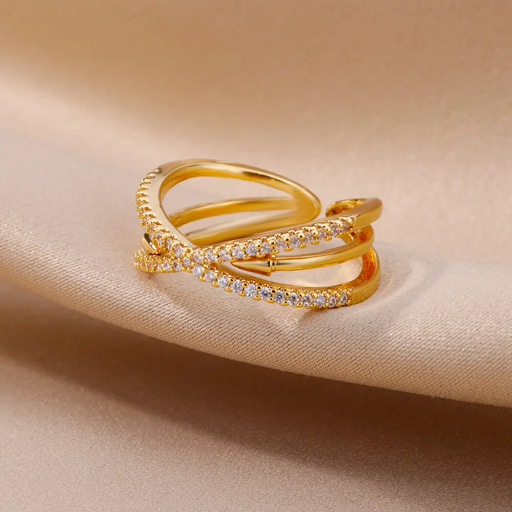 Cross Rings for Women Stainless Steel Gold Plated Finger Ring 2023 Trend Zirconia Wedding Aesthetic Jewelry anillos mujer