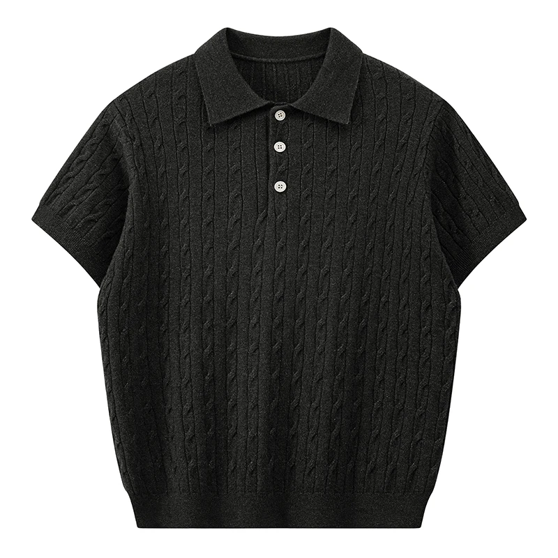 Vintage Twisted Flower Knit Short Sleeve Polo Shirt Men's Trendy Loose Premium T-Shirt Top