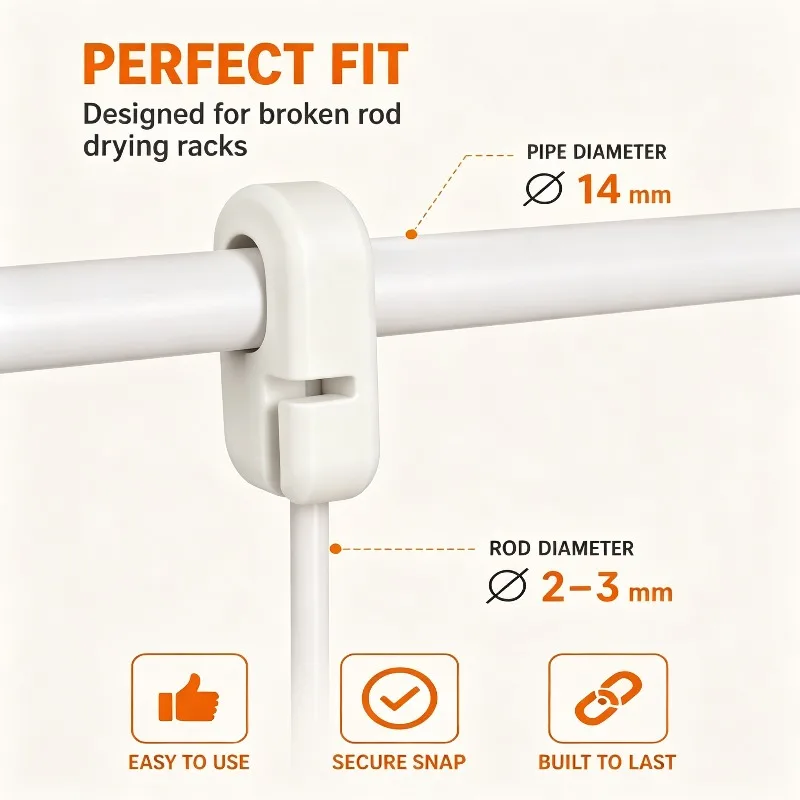 Drying rack repair clip, tool free for repairing drying rack bracket, used to replace broken poles, durable plastic fixing clip