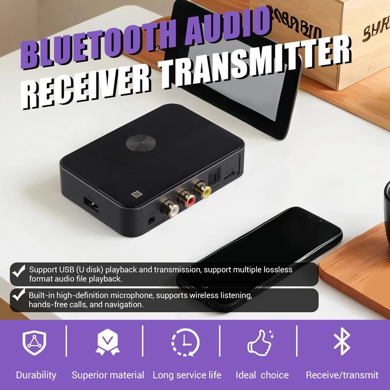 2 In 1NFC Bluetooth 5.3 Receiver And Transmitter 3.5Mm Aux Coaxial Optical Digital To Analog Audio Adapter