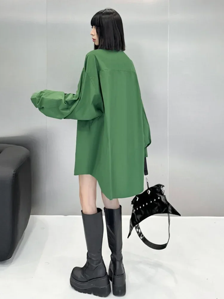 XITAO Einreiher Drehen-unten Kragen Tasche Frauen Hemd Einfarbig Lose Mode Abnehmen Alle Spiel Casual 2025, Herbst LJ1027