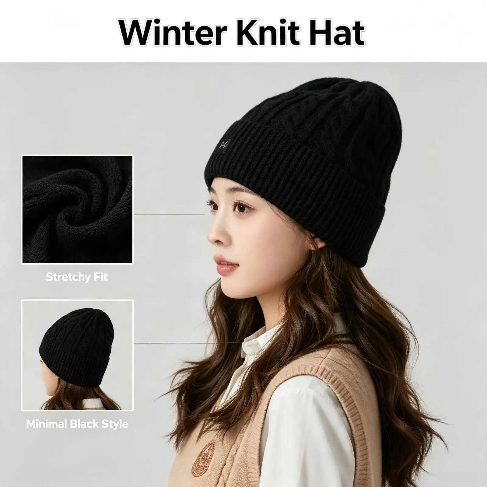 New Under New Armour Black Knit Beanie Hat Soft Stretchy Warm Cuffed Winter Cap for Everyday Outdoor Casual Streetwear