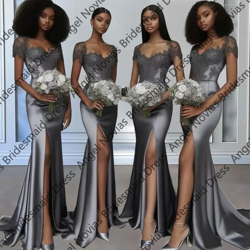 

Customized Cap Sleeves Silver Grey Bridesmaid Dresses Wedding Party Dresses vestido de madrinha de casamento