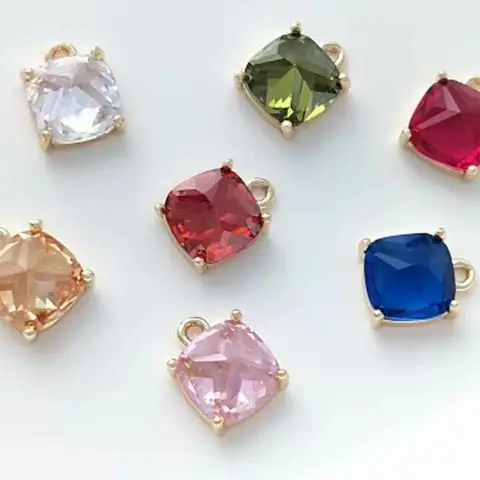 

14-каратное золото, инкрустированный цирконием, 7x5 мм, квадратный цветной одинарный кулон, браслет ручной работы/серьги, ювелирные изделия, подвеска