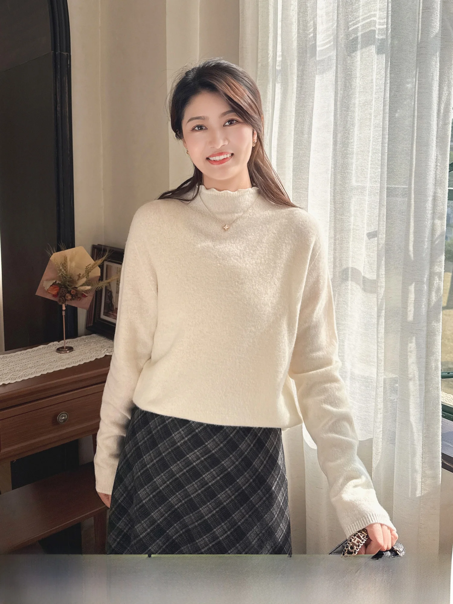 

Zillal Camere Wool Blend Base Layer irt Women's Casual Sle High Ne Long Sve Knitted Top Soft Warm Winter Whisper