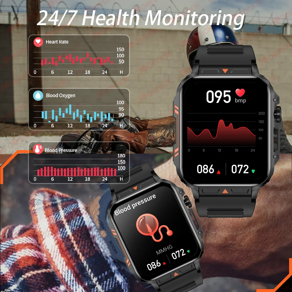 2024 New 1.95 Outdoor Military Man Smart Watch Men Bluetooth Call Smartwatch Men For Android IOS IP68 Waterproof Ftiness Watches