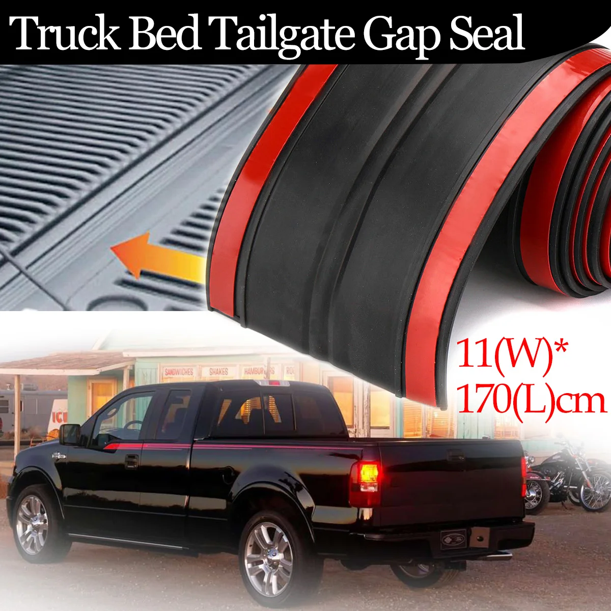 11*170cm Adhesive Universal Rubber Truck Pickup Bed Tailgate Gap Cover Filler Seal Shield Lip Weather Stripping Cap Seal Kit