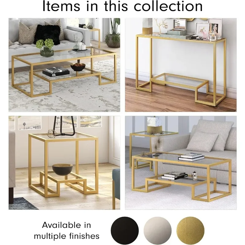 Wide Rectangular Coffee Table in Brass, Modern coffee tables for living room, studio apartment essentials