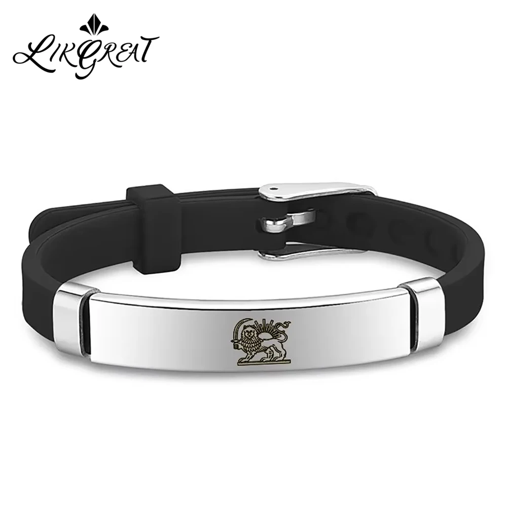Löwen- und Sonnen-Armband Persischer Schmuck Verstellbares Silikon-Edelstahl-Charm Iran Souvenir-Serie Geschenke