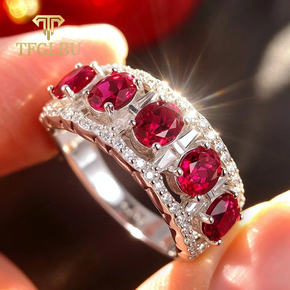 TFGLBU 2.5CT Royal Red Moissanite Custom Ring for Women S925 Silver Luxury Diamond Ring Engagement Christmas Gifts Fine Jewelry