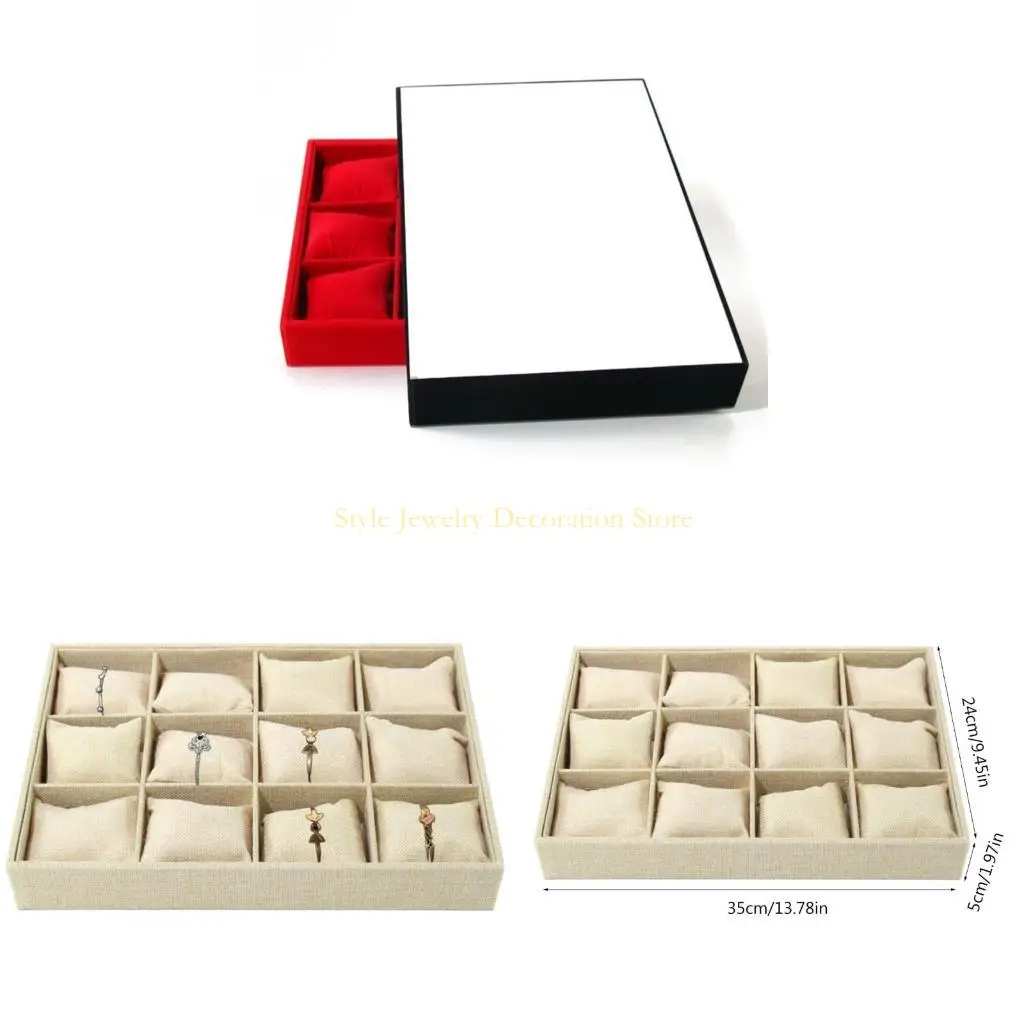 

D46E Velvets Watch Showcases Tray 12 Slot Watch Storage Tray Display Stand for Store