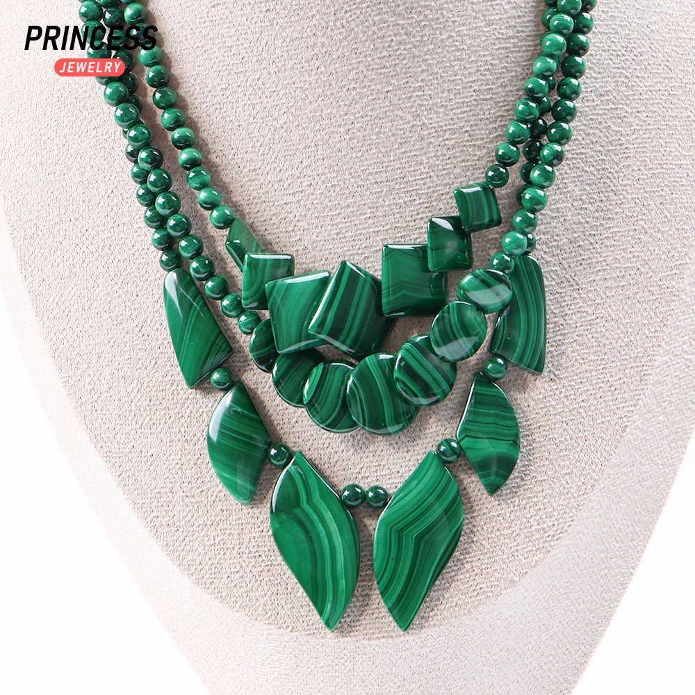 

A+ Natural Malachite Necklace, Genuine Gemstone Bead Necklace, Handmade Boho Style Jewelry