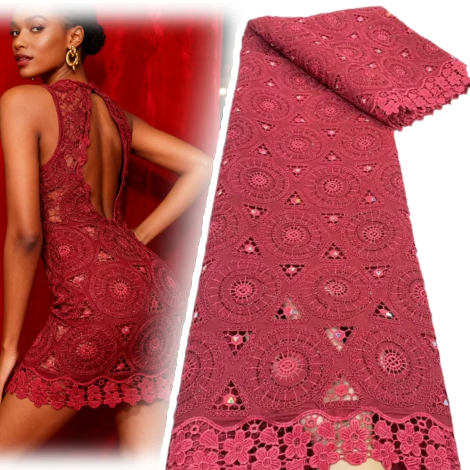 

Red French Mesh Milk Silk Lace Fabric African Tulle Chiffon Lace Fabric 5 Yards for Nigeria Bridal Wedding Party Dresses 1885