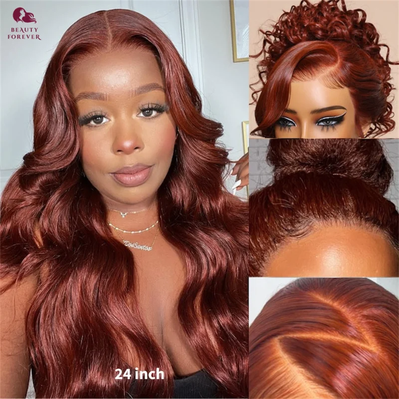 Beautyforever Pre Everything 3D Body Wave Reddish Brown Lace Front Wig 13x4 Wear and Go Glueless Remy Human Hair Wig 180%