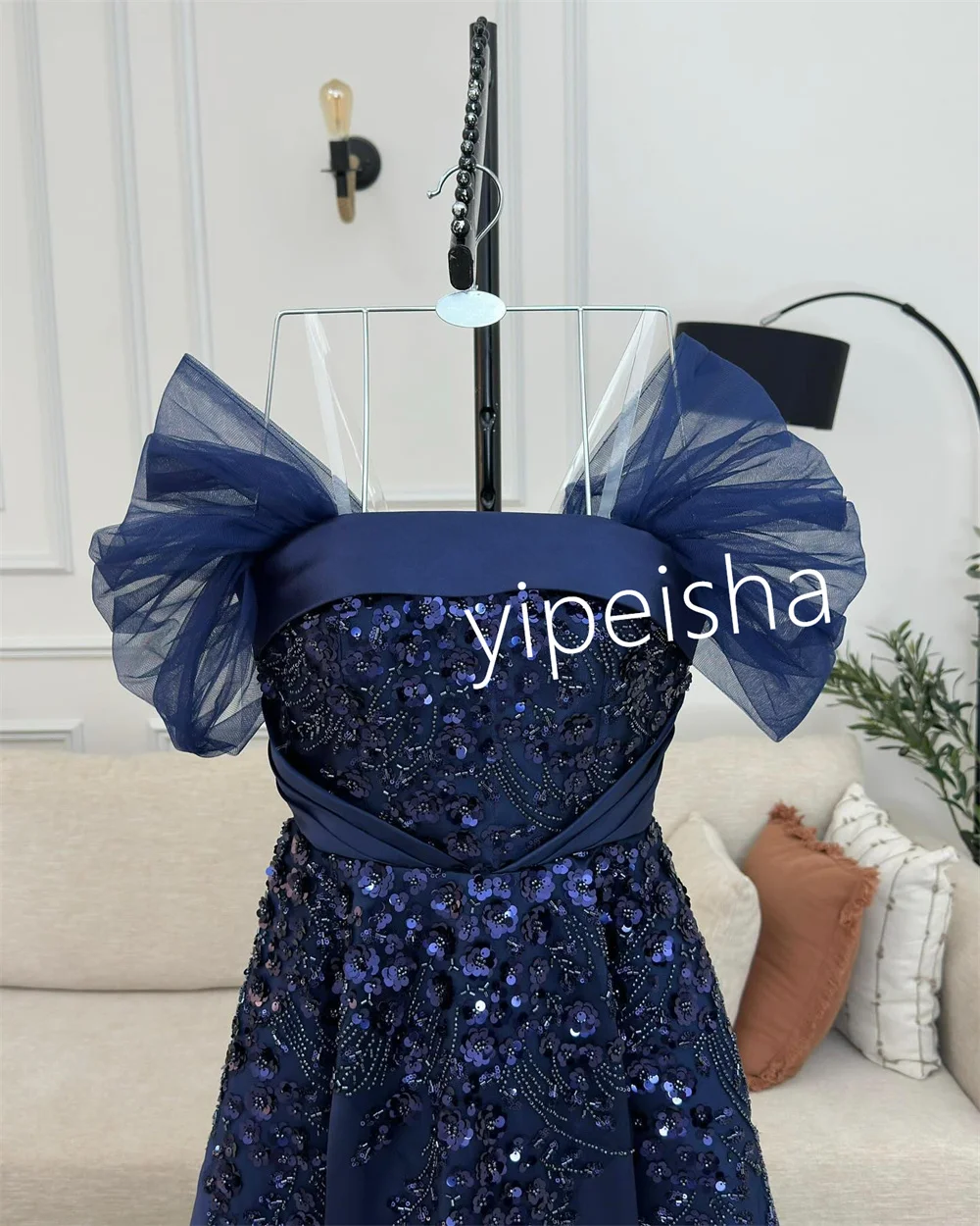 Customized Fashion Jersey Pleat Beading Sequined A-line Off-the-shoulder Midi Dresses Prom  High Quality Chinese Style Elegant