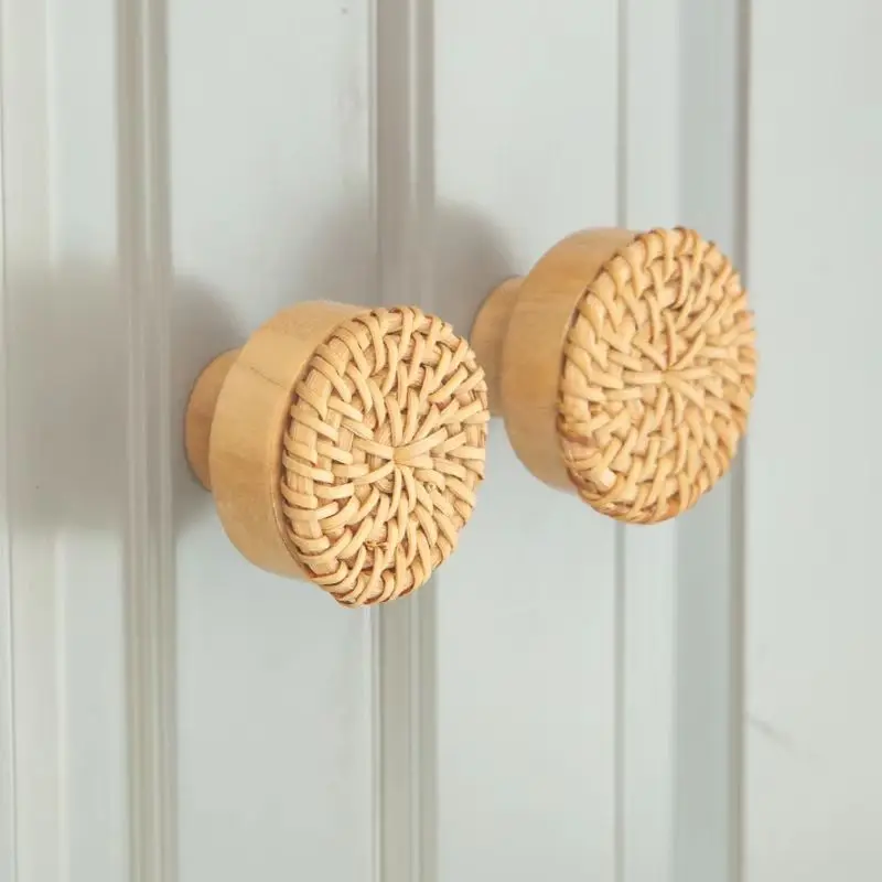 

Brand New 4PCS Beech+Rattan Furniture Pulls Knobs Drawer Knobs Cupboard Wardrobe Closet Dresser TV Wine Cabinet Door Pulls Knobs