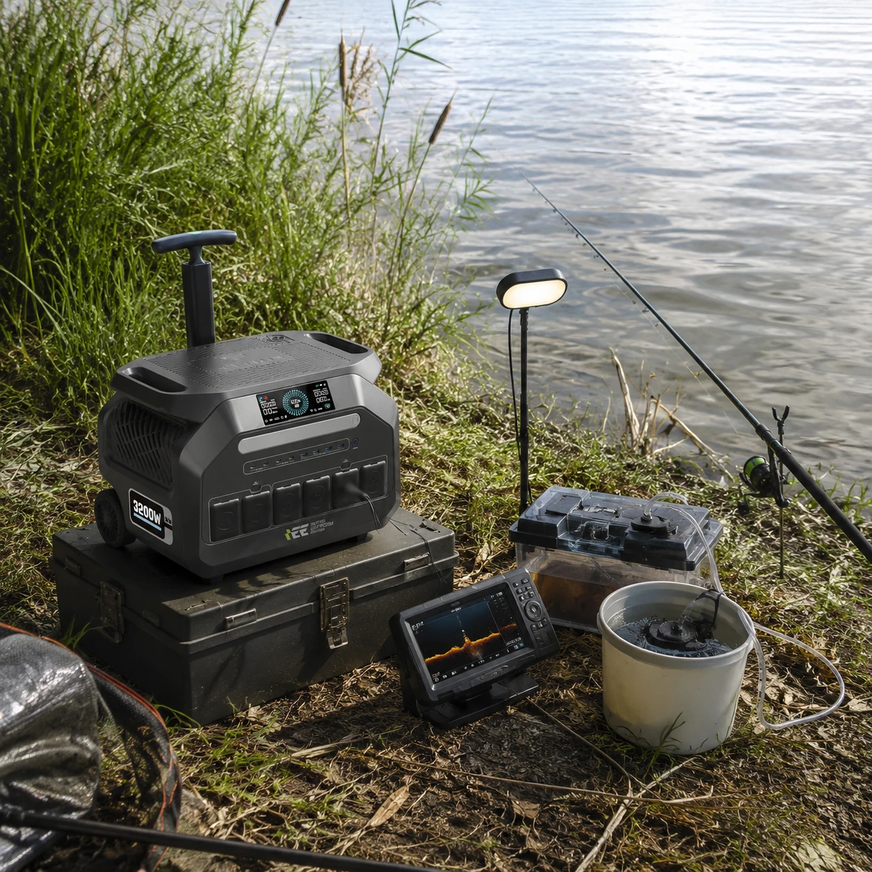 IEE P3200 Camping Fishing Solar Generator 3200W 2048Wh LiFePO4 Portable Power Station 6400W Maximum Output Off-Grid Household Blackout Backup Powering Power supply For Fishing Lights Fish Finders And Outdoor Oxygen Pumps