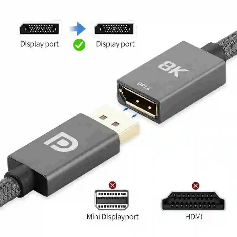 8K@60Hz DisplayPort Cable Male to Female DP 1.4 Extension Cable Extender with Dynamic HDR 4k144Hz for HDTV Laptop Projector
