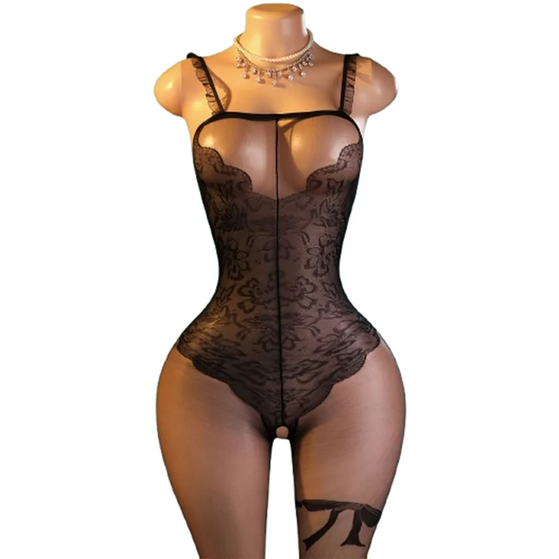 1-Piece 1-Piece Black Lace & Sheer Mesh Teddy Lingerie; features exquisite jacquard lace paired with ultra-thin, transparent mesh. - Aliexpress Deal