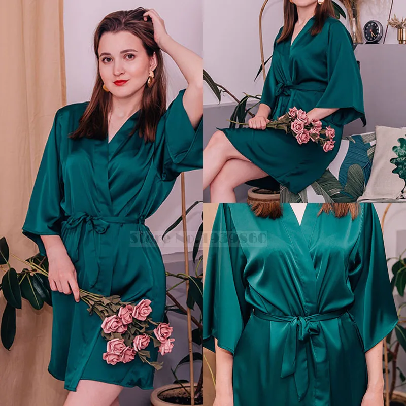 Conjunto de Albornoz Kimono para mujer, ropa de dormir de satén, camisón informal, regalo de boda, lencería Sexy íntima