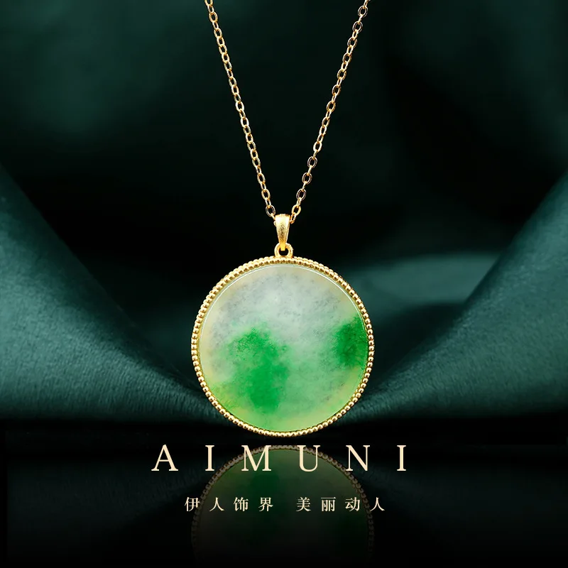 Round Lucky Pendant Inlaid Imitation Jade A Goods Ice Waxy Kinds Full Color Men's and Women's Jade Necklace Collares Para Mujer