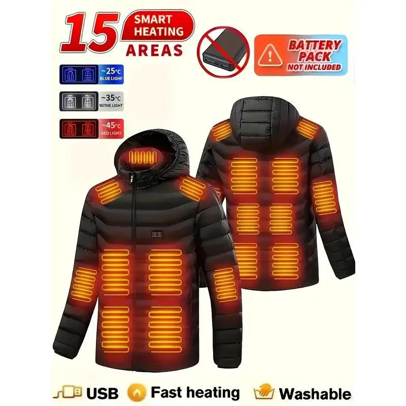 

USB Powered Smart Heating P 82629 Men's Cotton Jacket Wear Resistant Outdoor Long Style Thin Model for Couples in Spring