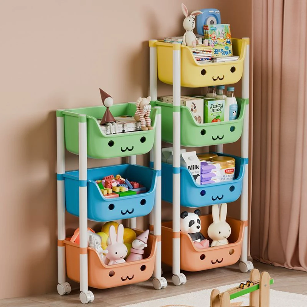 Bookshelf Snack Racks Mobile Toy Storage Trolley Children\'s Snack Organizer Shelves Bedroom Multilayerl Babies Sundries Trolley