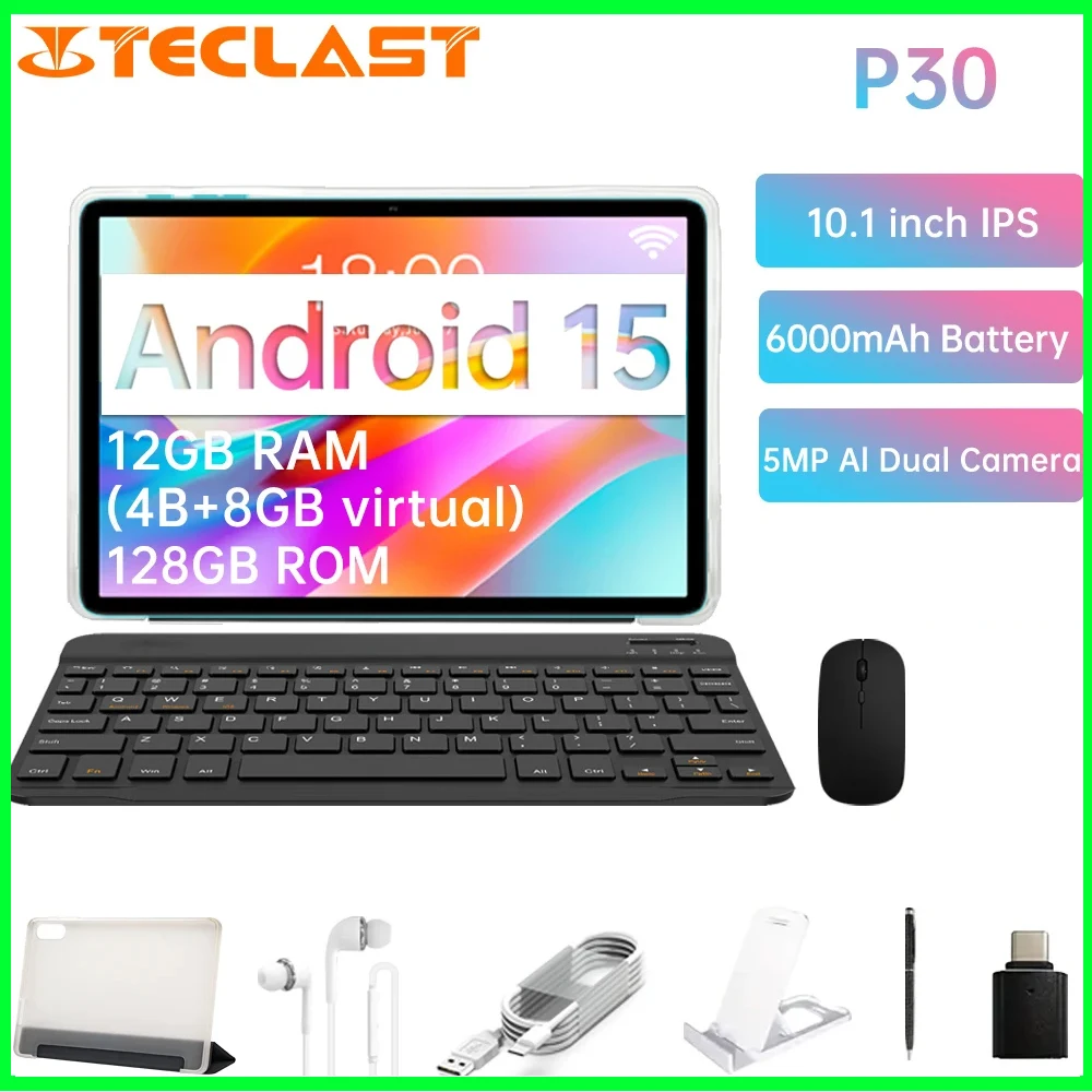 

Планшет Teclast P30 2026, Allwinner T7200, 8-ядерный процессор 1.8ГГц, 12ГБ (4ГБ+8ГБ) ОЗУ/128ГБ ПЗУ, 10.1 дюйма, 1280×800, Wi-Fi, 6000мАч, Type-C, 5МП+2МП