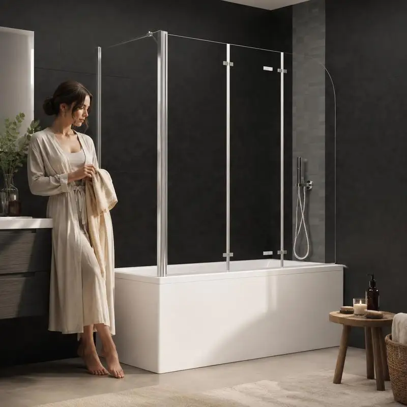 Paroi de douche en verre trempé transparent résistant, cloison anti-éclaboussures conçue pour séparer la zone sèche de la zone humide, dimensions totales 120x69x130 cm, structure étanche adaptée aux salles de bain domestiques.
