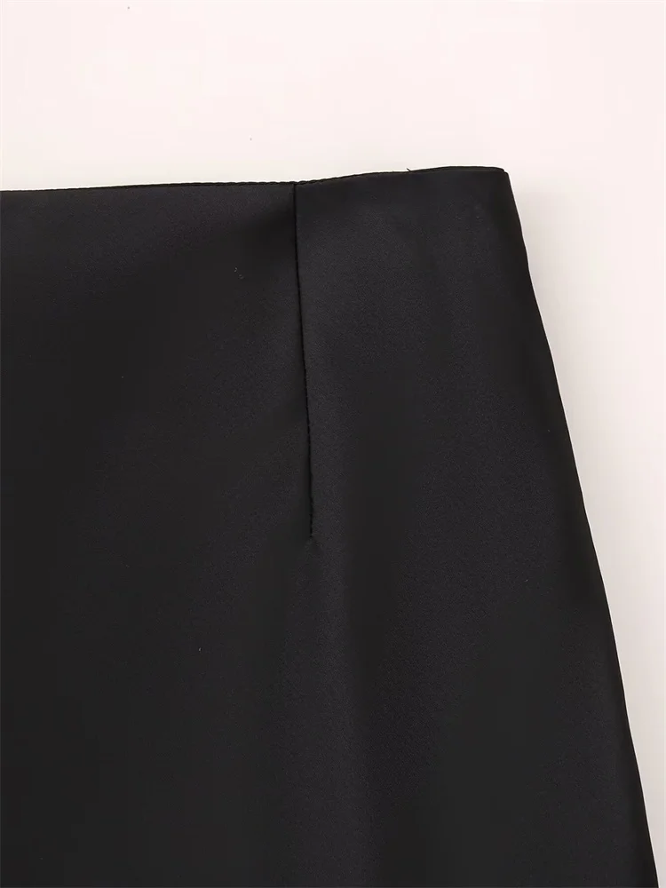 Zevity New Women Fashion Black Color Soft Satin A Line Long Skirt Faldas Mujer Female Chic Zipper Fly Casual Vestidos QUN2944