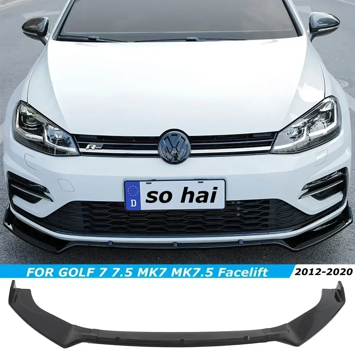 For VW Golf 7 7.5 MK7 MK7.5 GTI GTD R R-Line 2012-2020 Car Front Bumper Splitter Lip Spoiler Body Kit For Volkswagen Gloss Black