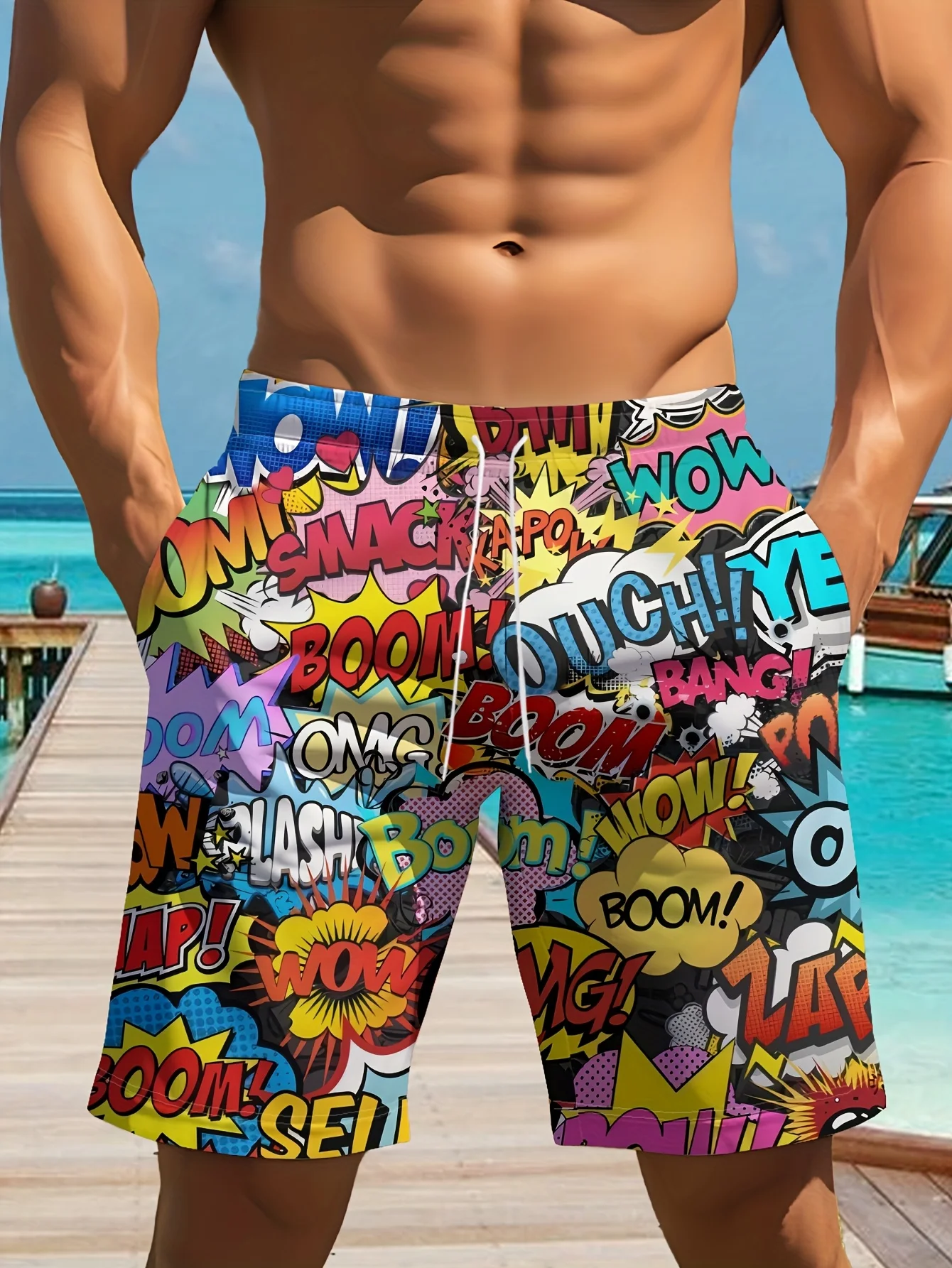 

Мужские летние шорты 2026 с модным граффити-дизайном, повседневные шорты на шнуровке, пляжные быстросохнущие спортивные шорты для плавания