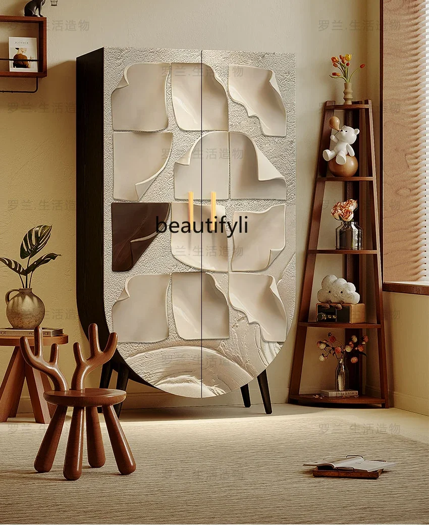 

zxqModern Cream Style Household Bedroom Solid Wood Wardrobe Living Room Storage Cabinet Integrated Storage Cabinet