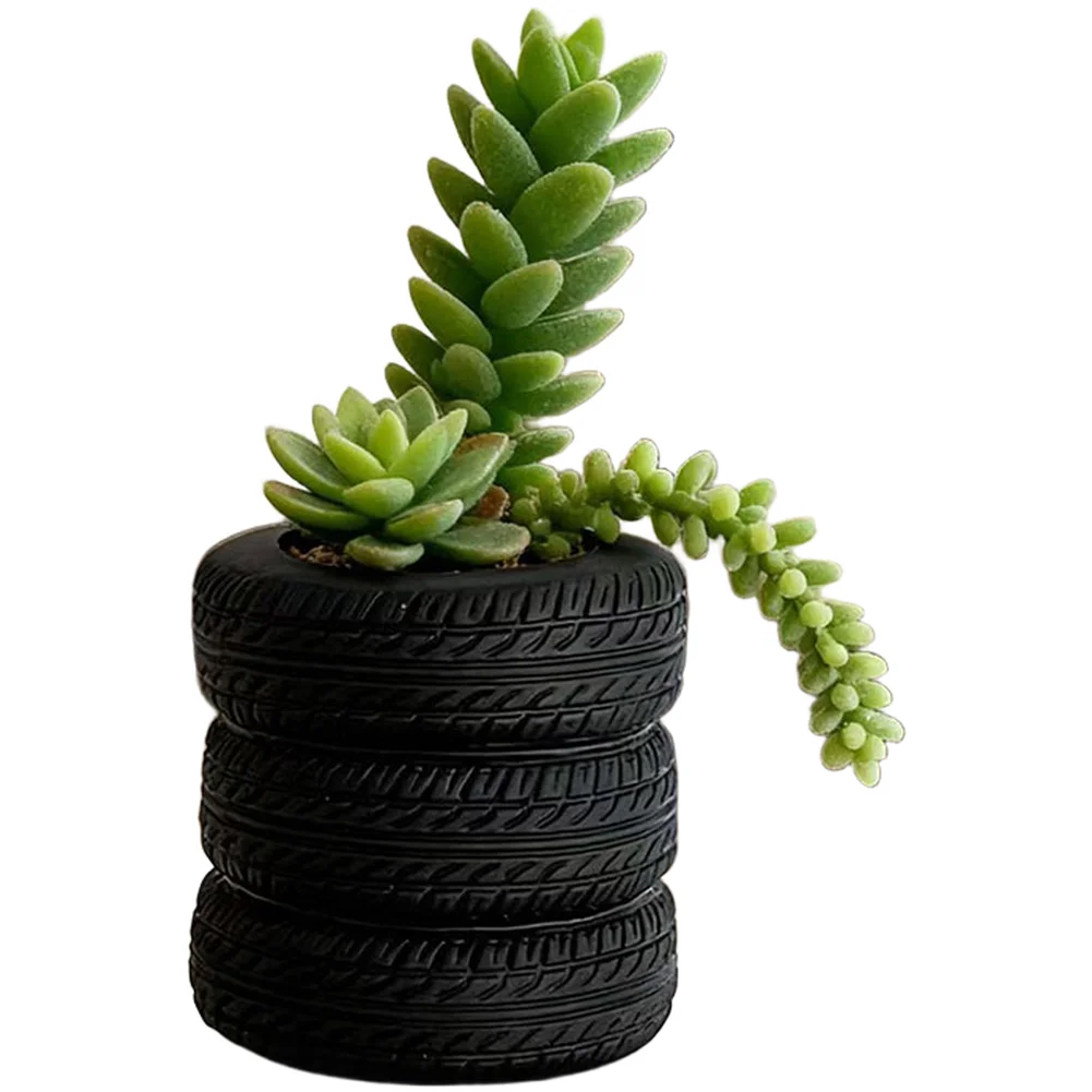 For Small Plants Desk Plant Accessory Tire Flower Pot 0.07kg Lightweight Plant Pot Decor Tire-shaped Design Compact Design