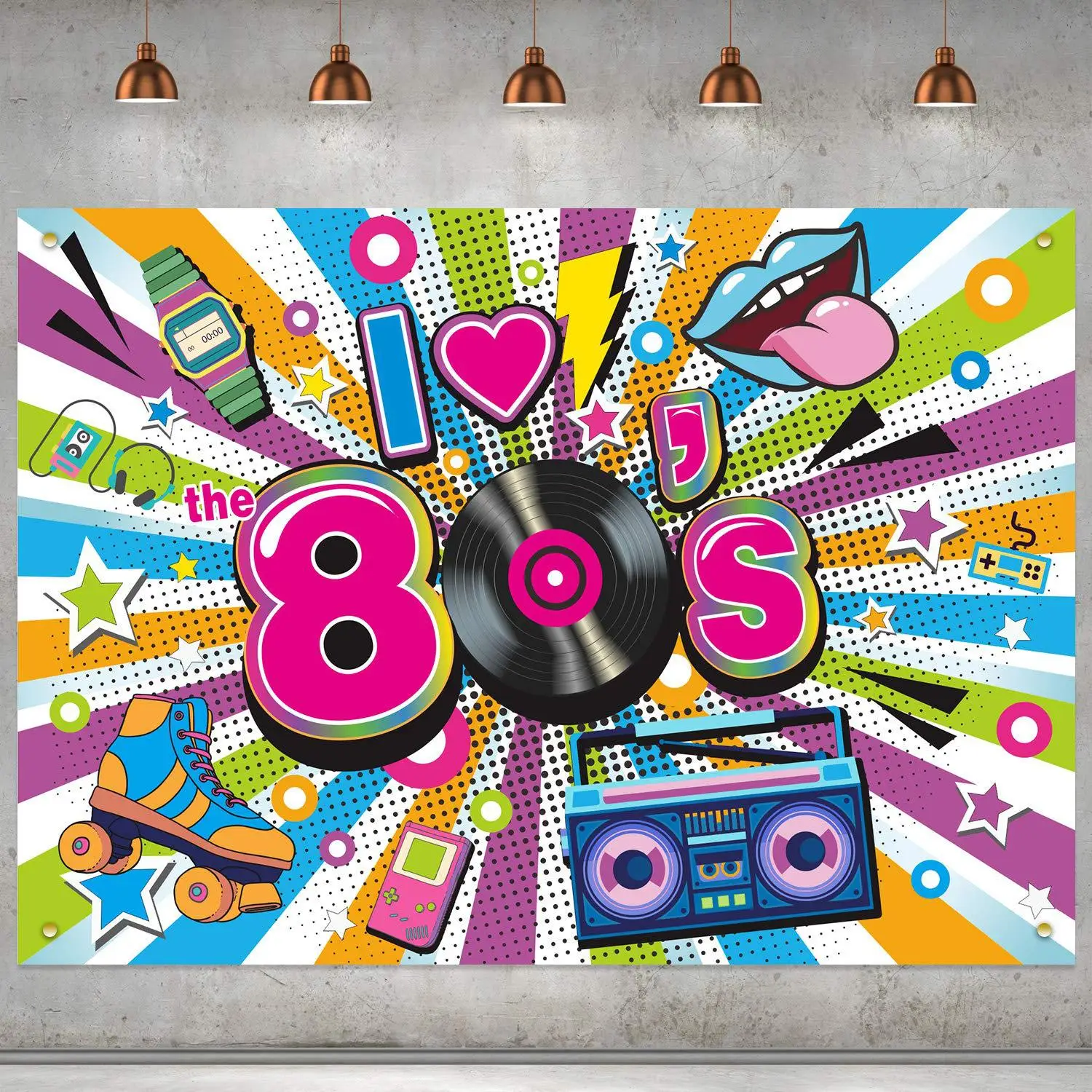 Decorazioni per feste anni '80 sfondo grande I Love The 80s Hip Hop Photo Background Banner