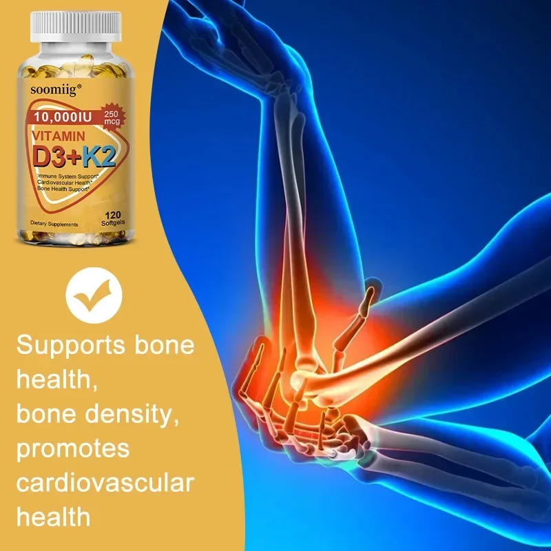 D3+K2 Supplement - 1000IU (250mcg) Joint, Bone, Cardiovascular & Immune Health, Non-GMO, Easy-to-Swallow Vitamin D & K Complex