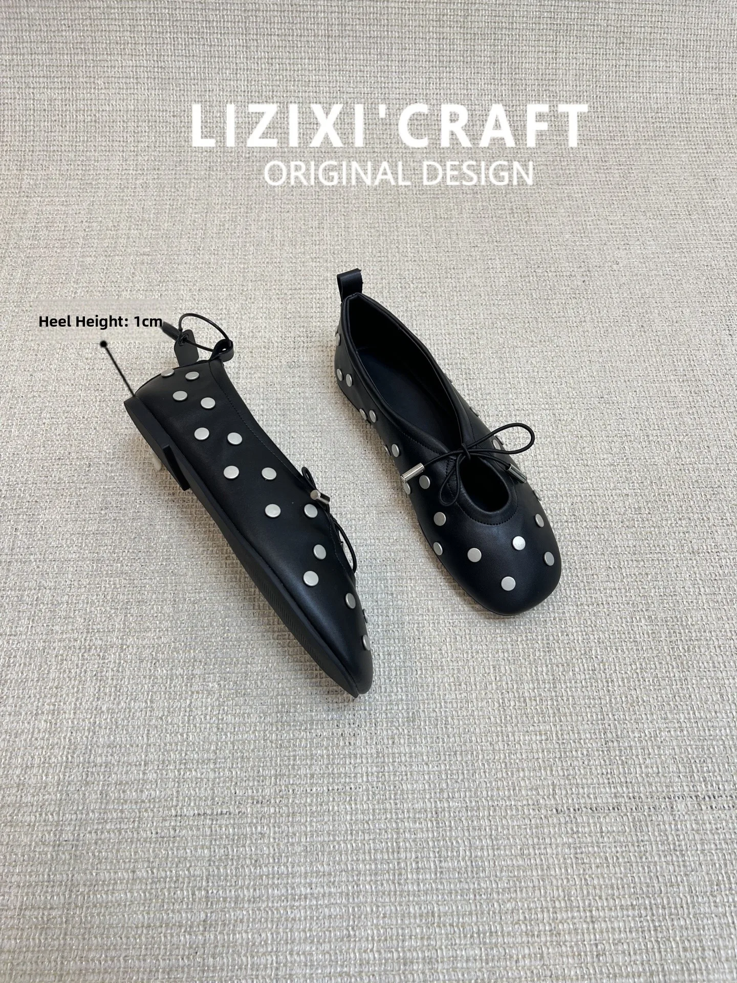 Retro Style round Toe Rivet Mary Jane Flat Bottom Ballet Flats Women's Shoes Spring Autumn New Knot Slip-On Shoes