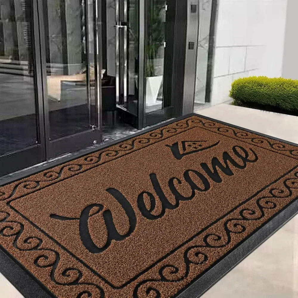 Heavy duty and sturdy door mat, suitable for outdoor and indoor entrances, waterproof, low-key, 47X32 inches, chestnut color