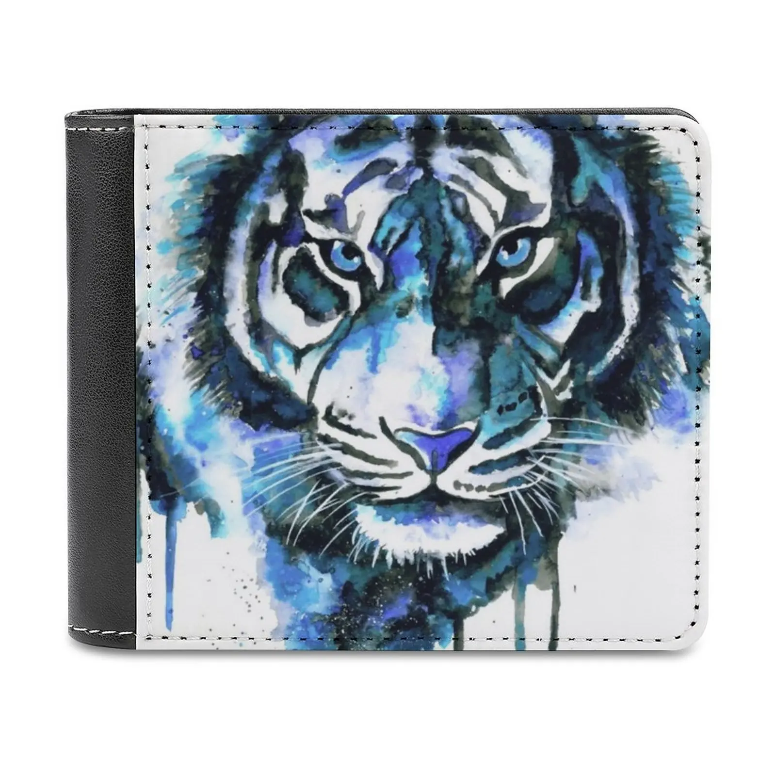 Blue Tiger Leather Wallet Men's Wallet Diy Personalized Purse Father'S Day Gift Tiger Blue Animal Personalized Wallet Pattern