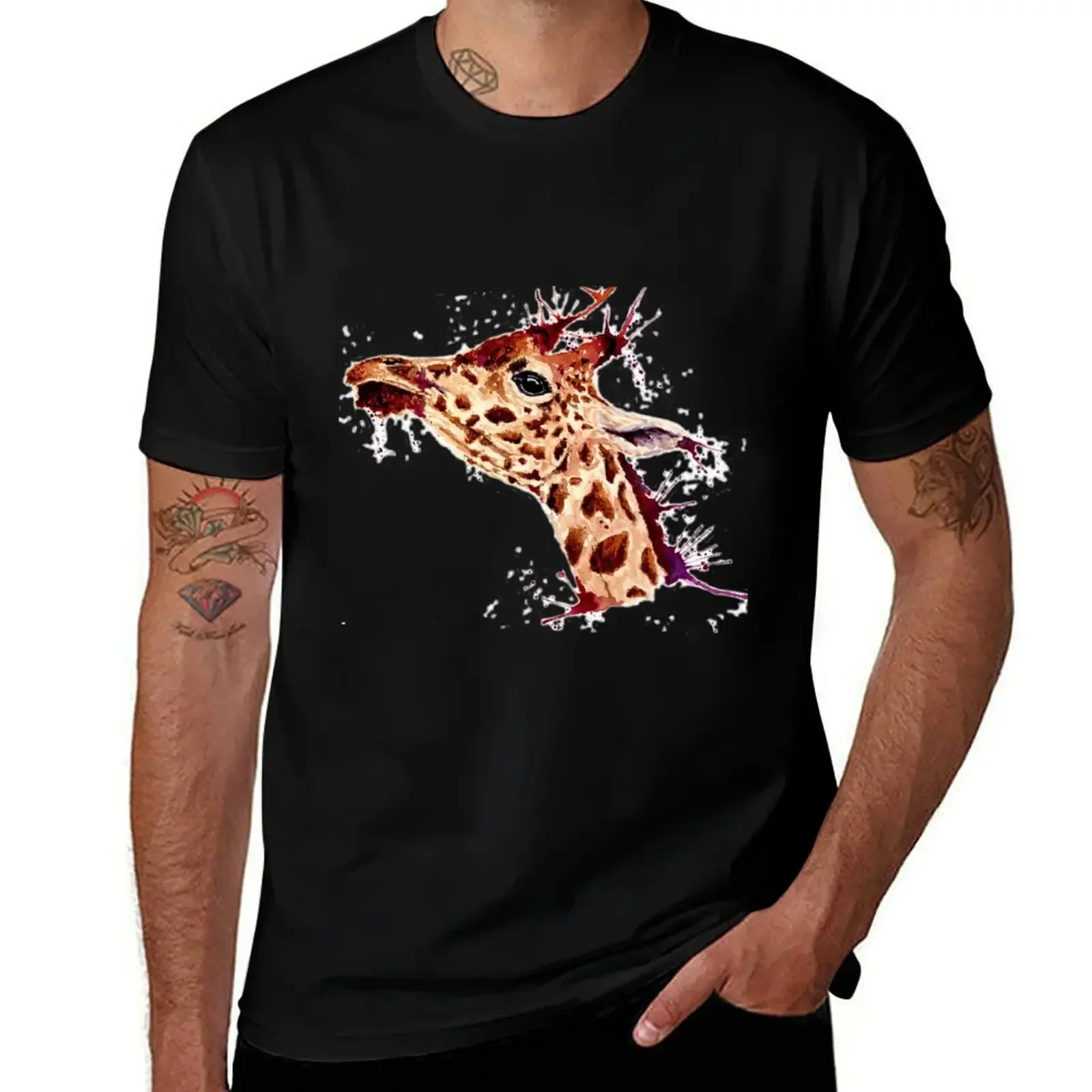 Water Colour giraffe T-Shirt Summer Holiday Casual Tee(4XL 5XL 6XL No Shipping)