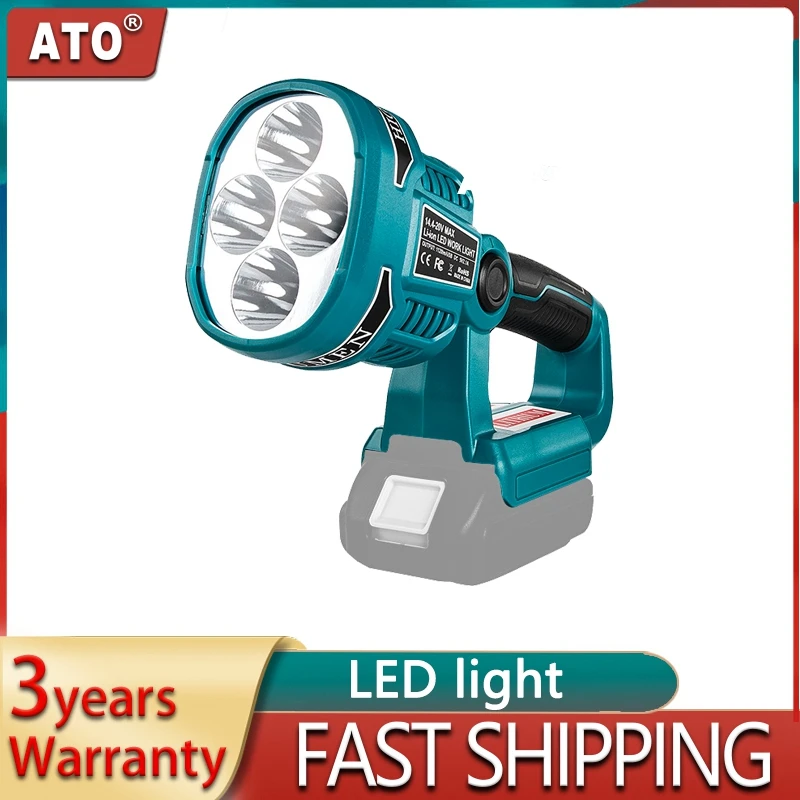 ATO Cordless LED Flashlight Work Light Flashlight LED Lamp USB Outdoor Emergency Lighting Spotlight for Makita 18V Battery